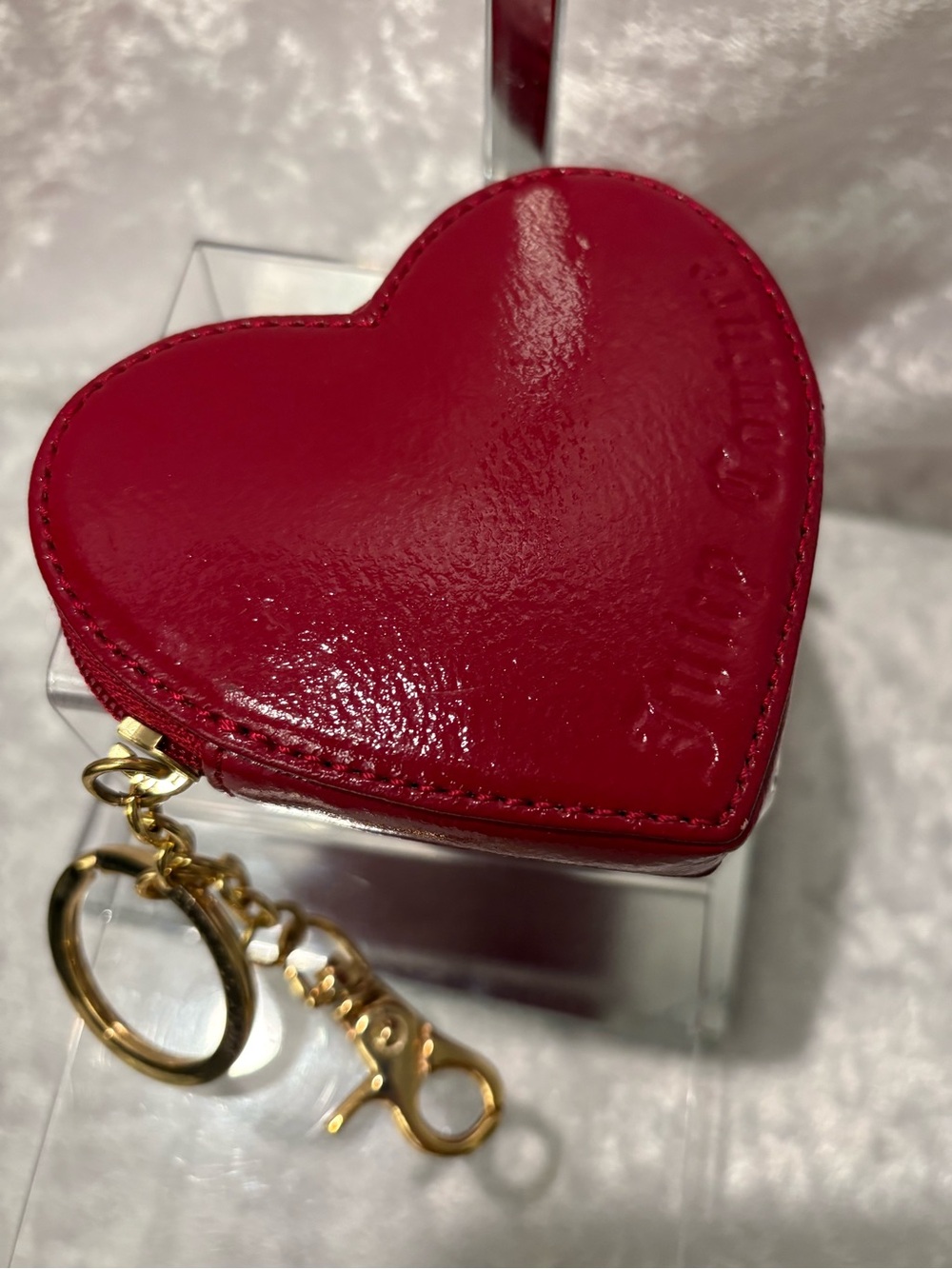Juicy Couture Patent Leather Red Heart Pouch Keychain Bag Charm